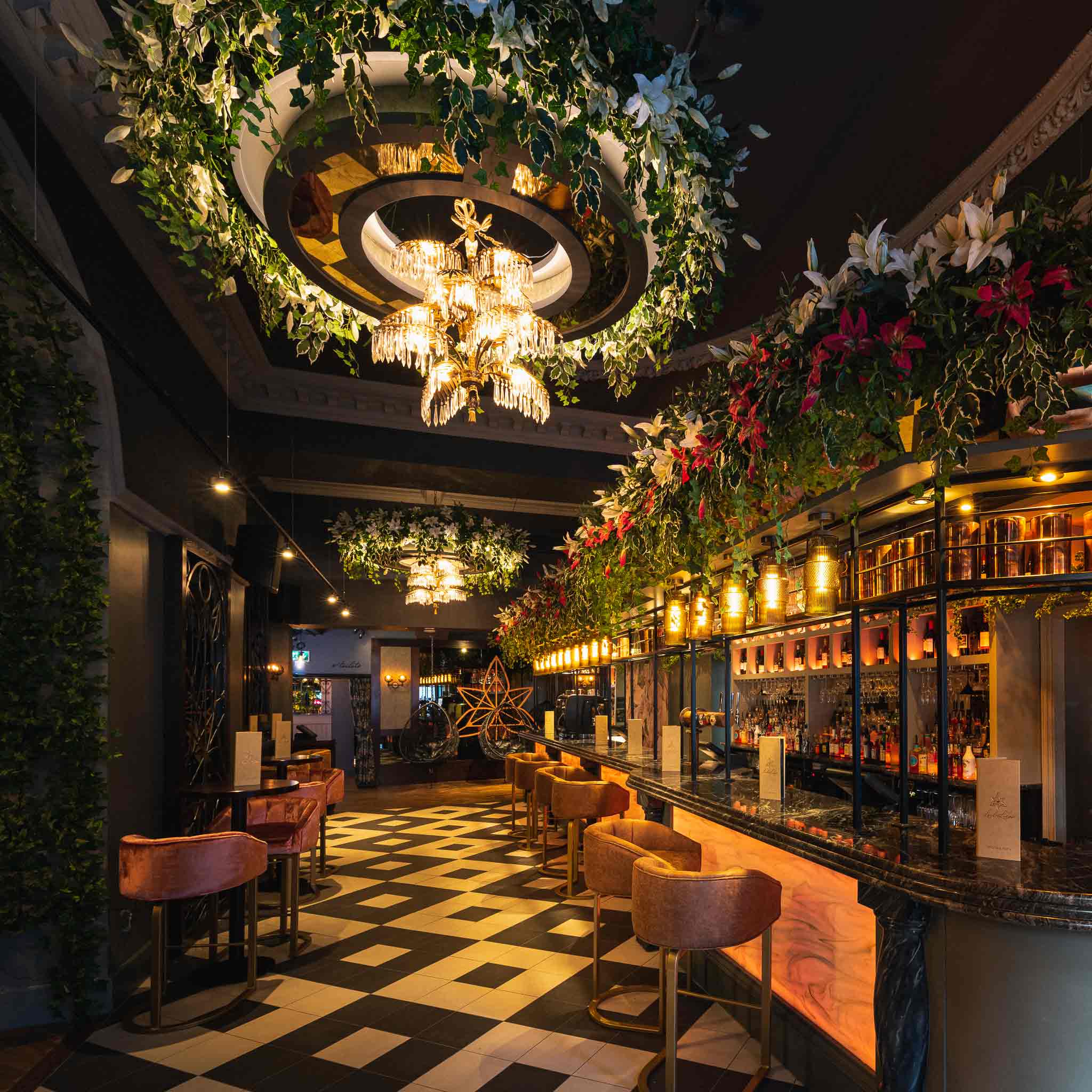 Long view down the bar at Leila Lily's, Newcastle upon Tyne