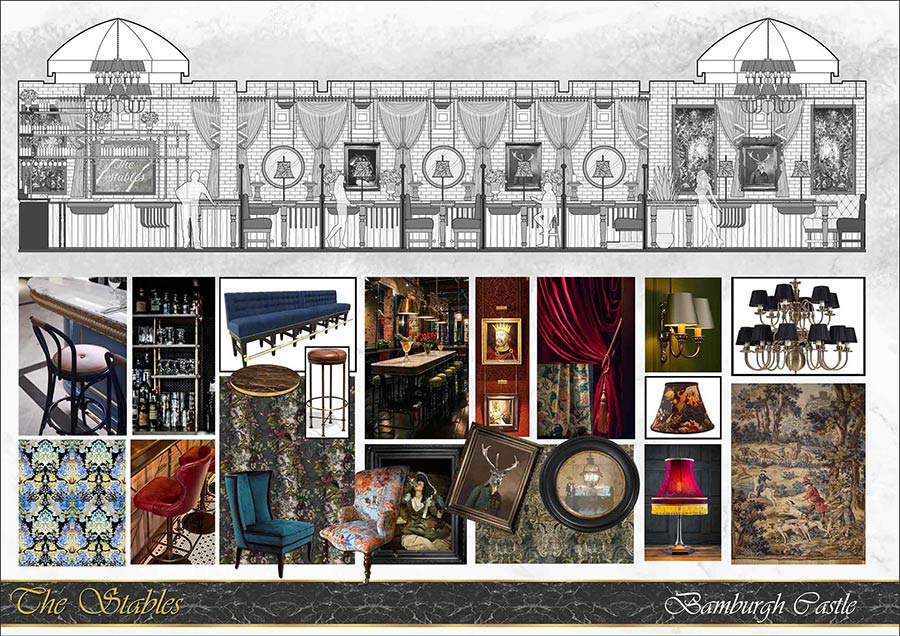 Bamburgh Castle Stables interior elevation and design cue mood board