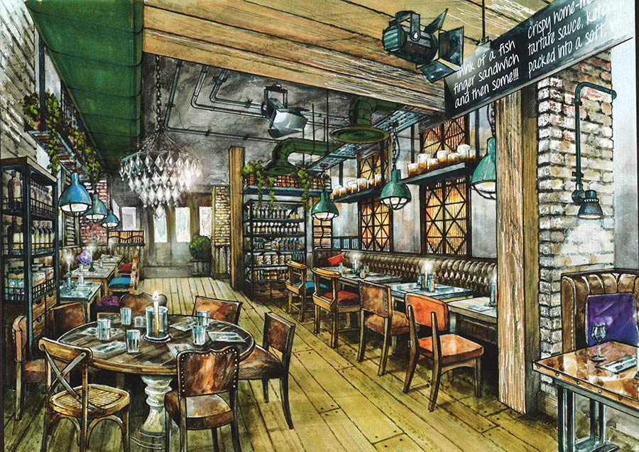 Joes's Kitchen interior design illustration